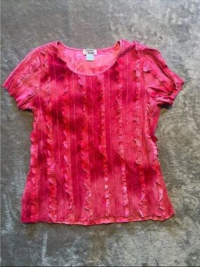 Pink Short Sleeve Ruffle Stripe Tee